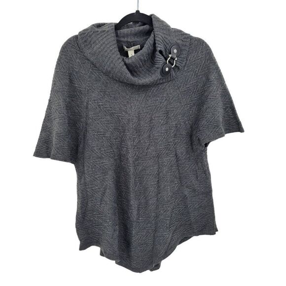 Dana Buckman Cowl Poncho Sweater Top S Gray Leather Metal Detail Textured - Picture 1 of 9